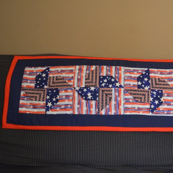 Homemade Quilted Table Runner Patriotic Theme  Red Blue White approx. 14' x 40' - Picture 8 of 16